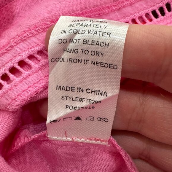 Tallulah Kate Boutique Bright Pink Linen/Cotton Embroidered Peasant Blouse SZ S - Picture 11 of 11